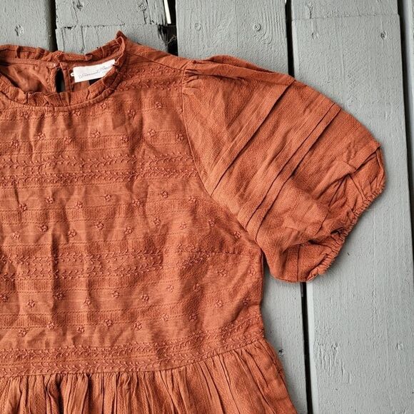 Universal Thread Burnt Orange Puff Sleeve 100% Cotton Embroidered Dress Small - Picture 5 of 10